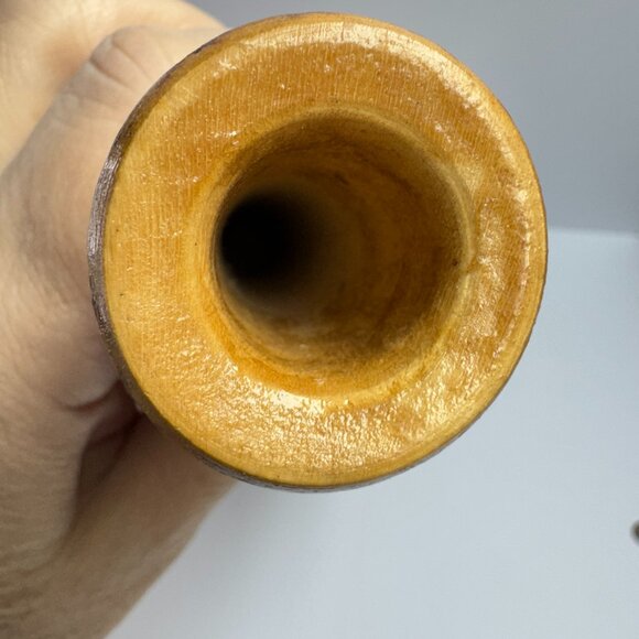 Vintage Handmade Carved and Burnt Wood Flower Vase - Picture 6 of 7